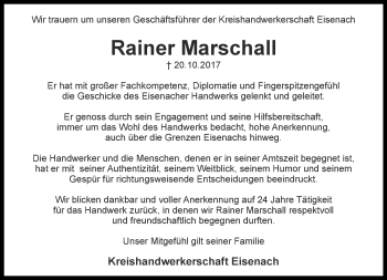 Traueranzeige von Rainer Marschall von Thüringer Allgemeine, Thüringische Landeszeitung