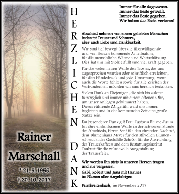 Traueranzeige von Rainer Marschall von Thüringer Allgemeine, Thüringische Landeszeitung