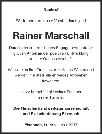 Traueranzeige von Rainer Marschall von Thüringer Allgemeine, Thüringische Landeszeitung