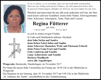 Traueranzeige von Regina Fütterer von Thüringer Allgemeine