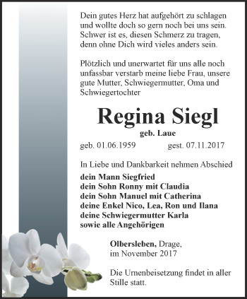 Traueranzeige von Regina Siegl von Thüringer Allgemeine