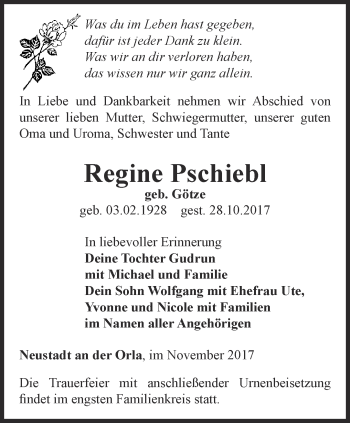 Traueranzeige von Regine Pschiebl