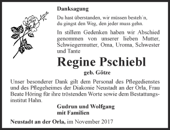 Traueranzeige von Regine Pschiebl