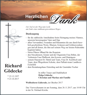 Traueranzeige von Richard Gödecke von Thüringer Allgemeine