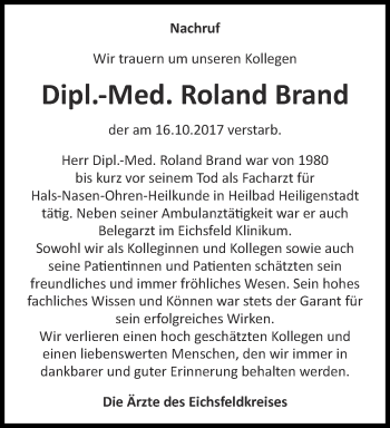 Traueranzeige von Roland Brand von Thüringer Allgemeine