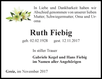 Traueranzeige von Ruth Fiebig