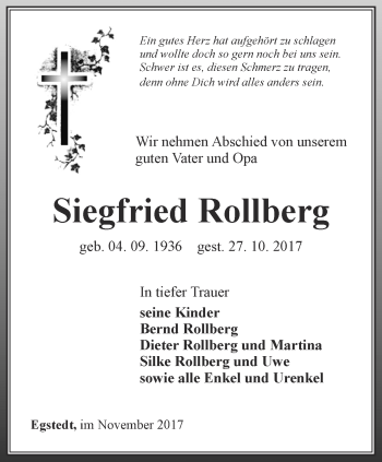 Traueranzeige von Siegfried Rollberg von Thüringer Allgemeine, Thüringische Landeszeitung