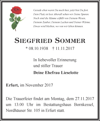 Traueranzeige von Siegfried Sommer von Thüringer Allgemeine, Thüringische Landeszeitung