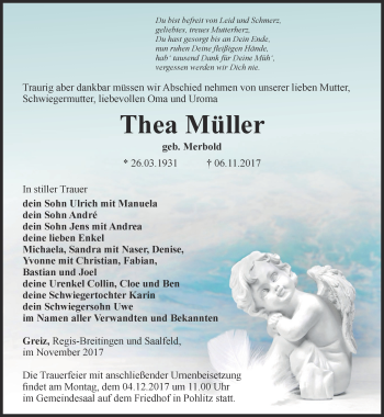 Traueranzeige von Thea Müller