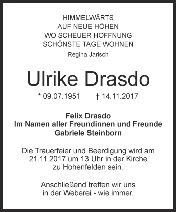 Traueranzeige von Ulrike Drasdo von Thüringer Allgemeine, Thüringische Landeszeitung