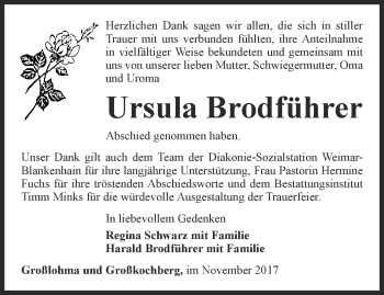 Traueranzeige von Ursula Brodführer