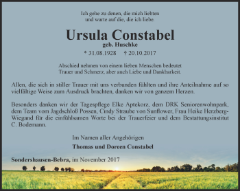 Traueranzeige von Ursula Constabel von Thüringer Allgemeine