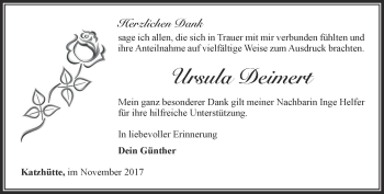 Traueranzeige von Ursula Deimert von Ostthüringer Zeitung