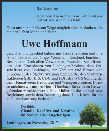 Traueranzeige von Uwe Hoffmann von Thüringer Allgemeine