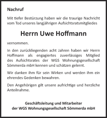 Traueranzeige von Uwe Hoffmann von Thüringer Allgemeine