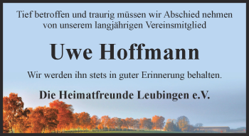 Traueranzeige von Uwe Hoffmann von Thüringer Allgemeine