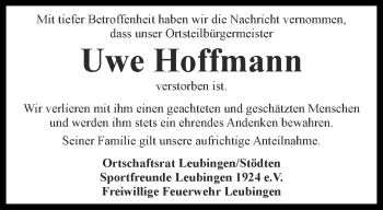 Traueranzeige von Uwe Hoffmann von Thüringer Allgemeine