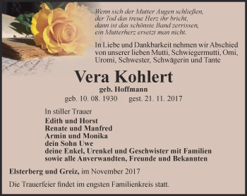 Traueranzeige von Vera Kohlert