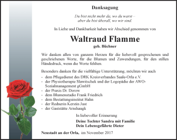 Traueranzeige von Waltraud Flamme