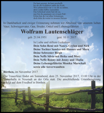 Traueranzeige von Wolfram Lautenschläger