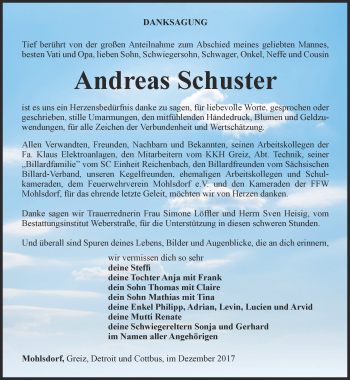 Traueranzeige von Andreas Schuster von Ostthüringer Zeitung