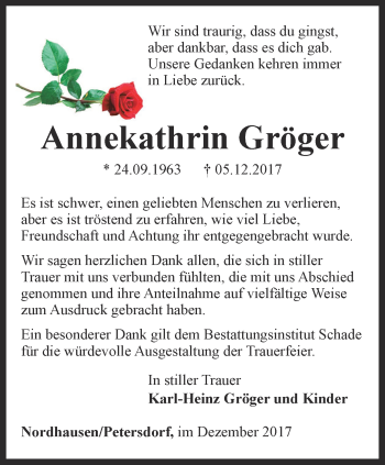 Traueranzeige von Annekathrin Gröger von Thüringer Allgemeine