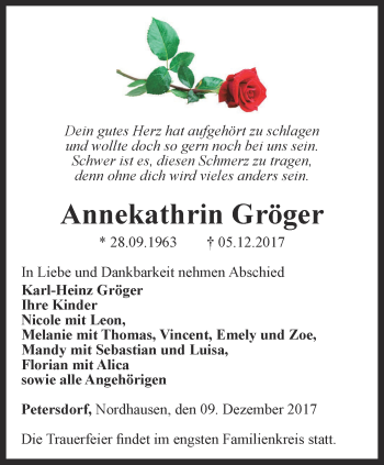 Traueranzeige von Annekathrin Gröger von Thüringer Allgemeine