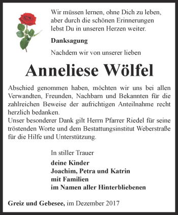 Traueranzeige von Anneliese Wölfel