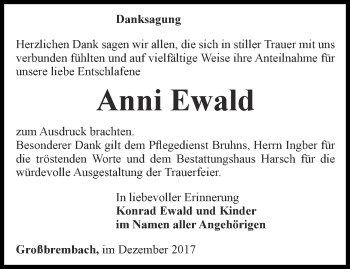 Traueranzeige von Anni Ewald von Thüringer Allgemeine