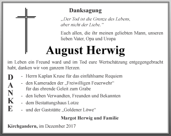 Traueranzeige von August Herwig von Thüringer Allgemeine