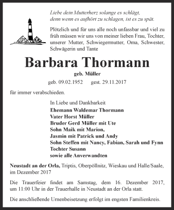 Traueranzeige von Barbara Thormann