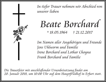 Traueranzeige von Beate Borchard von Thüringer Allgemeine, Thüringische Landeszeitung