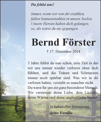 Traueranzeige von Bernd Förster von Ostthüringer Zeitung