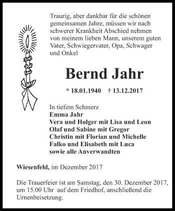 Traueranzeige von Bernd Jahr von Thüringer Allgemeine