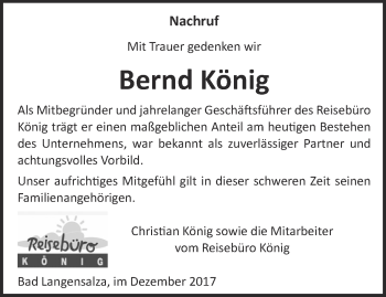 Traueranzeige von Bernd König von Thüringer Allgemeine