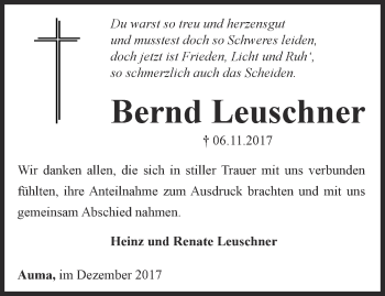 Traueranzeige von Bernd Leuschner von Ostthüringer Zeitung