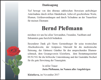Traueranzeige von Bernd Pleßmann von Thüringer Allgemeine