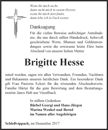 Traueranzeige von Brigitte Hesse von Thüringer Allgemeine