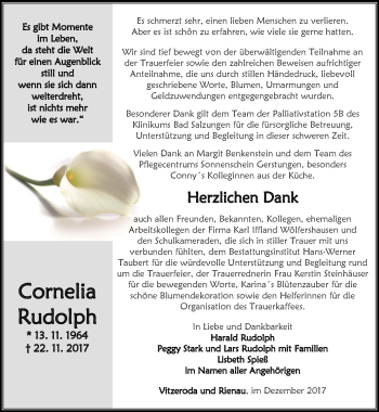 Traueranzeige von Cornelia Rudolph von Thüringer Allgemeine, Thüringische Landeszeitung