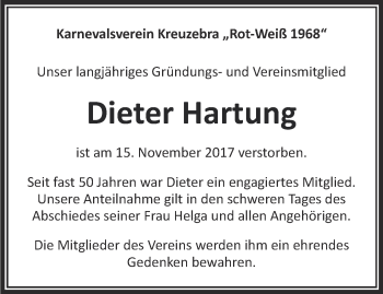 Traueranzeige von Dieter Hartung von Thüringer Allgemeine