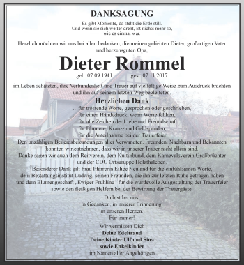 Traueranzeige von Dieter Rommel von Thüringer Allgemeine