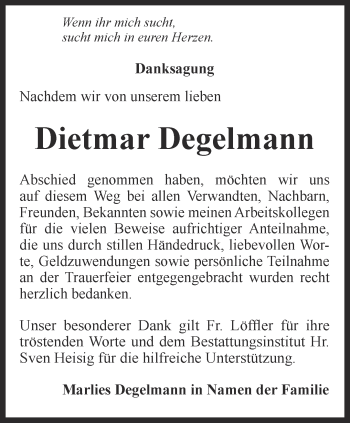 Traueranzeige von Dietmar Degelmann