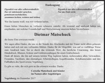 Traueranzeige von Dietmar Matschuck von Thüringer Allgemeine