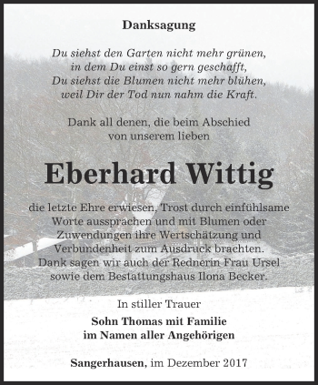 Traueranzeige von Eberhard Wittig von Thüringer Allgemeine