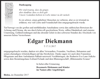 Traueranzeige von Edgar Diekmann von Thüringer Allgemeine