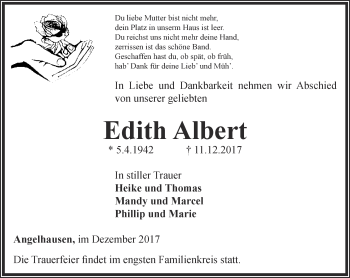 Traueranzeige von Edith Albert von Thüringer Allgemeine