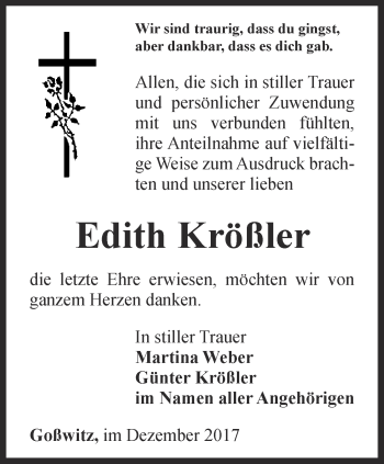 Traueranzeige von Edith Krößler von Ostthüringer Zeitung