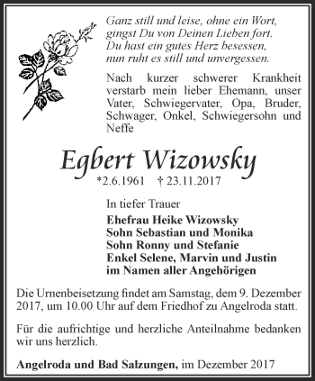 Traueranzeige von Egbert Wizowsky von Thüringer Allgemeine