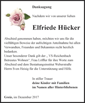 Traueranzeige von Elfriede Hücker