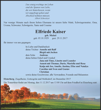 Traueranzeige von Elfriede Kaiser